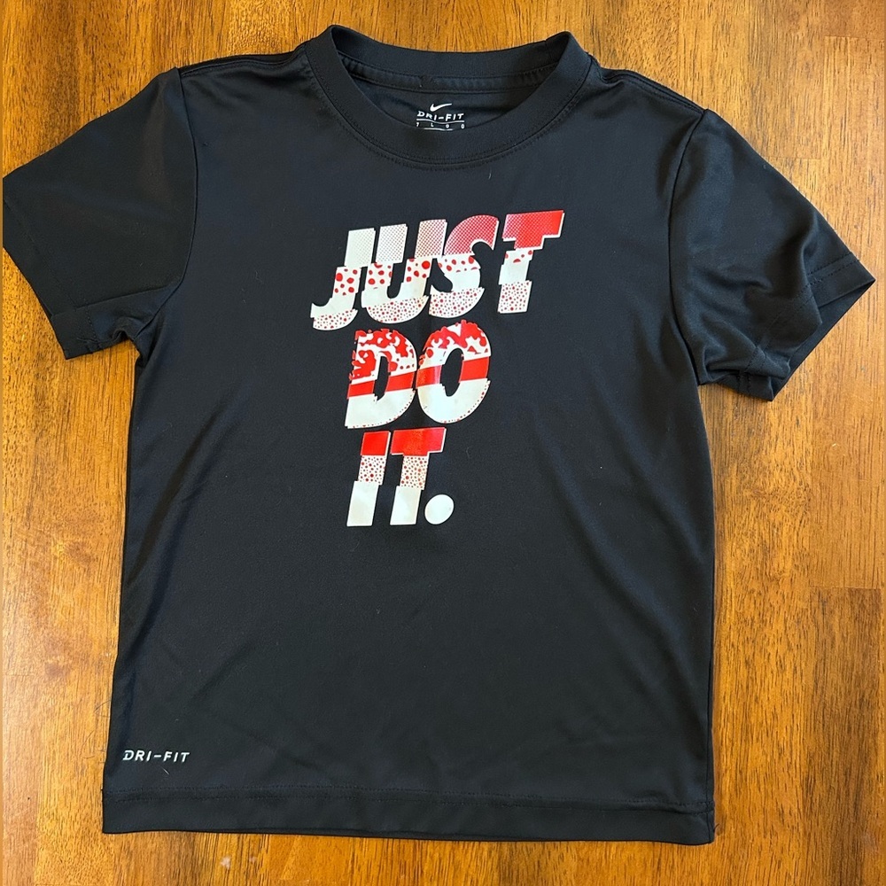Nike Dri-FIT “Just Do It” Athletic Tee | Boys Size 7 | Black w/ Red + White Logo